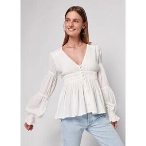FAHERTY NWT $148 Colette Boho Peasant Cottagecore Top Blouse Shirt White Medium
